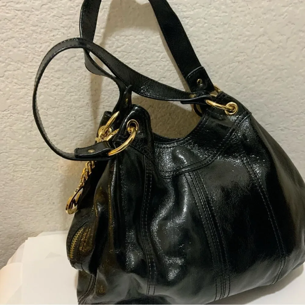 Michael Kors Textured Leather Zipper Shoulder Black Bag Purse